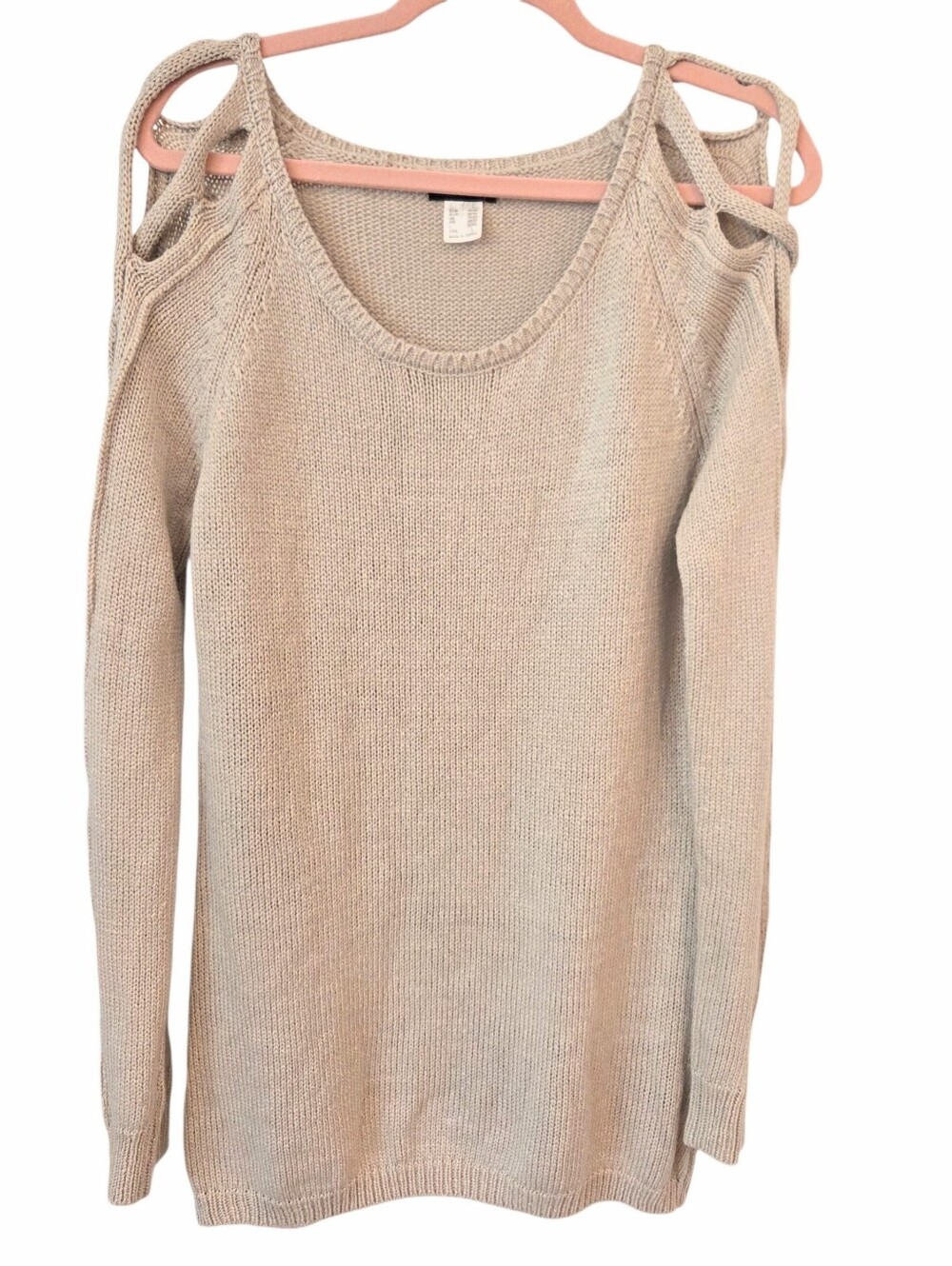 Venus Beige Cold Shoulder Cable Knit Sweater Tunic Size Large